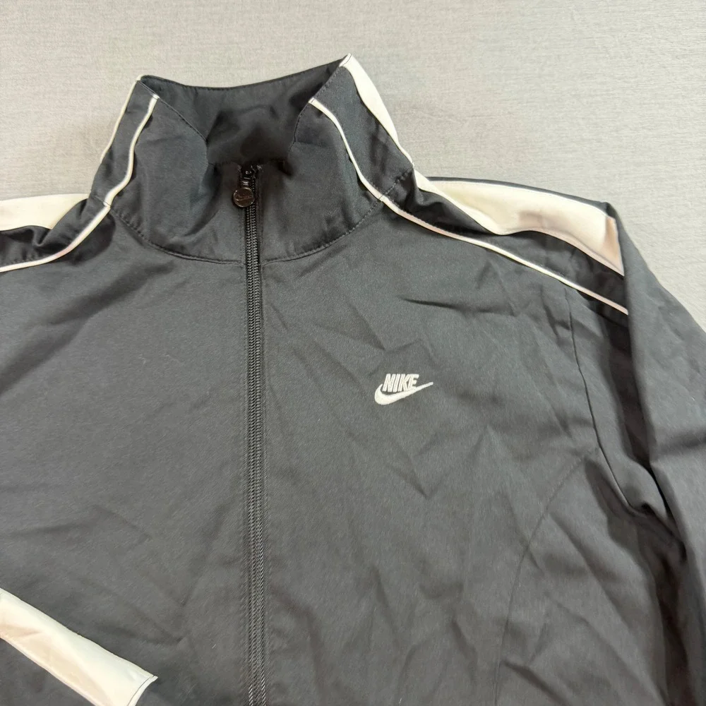 Nike Track Jacket Youth Large Black Good White Stripes Full Zip Sportswear